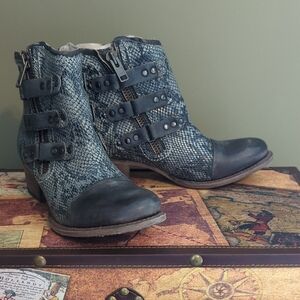 Freebird by Steven Blue Ankle Boots with Floral Pattern